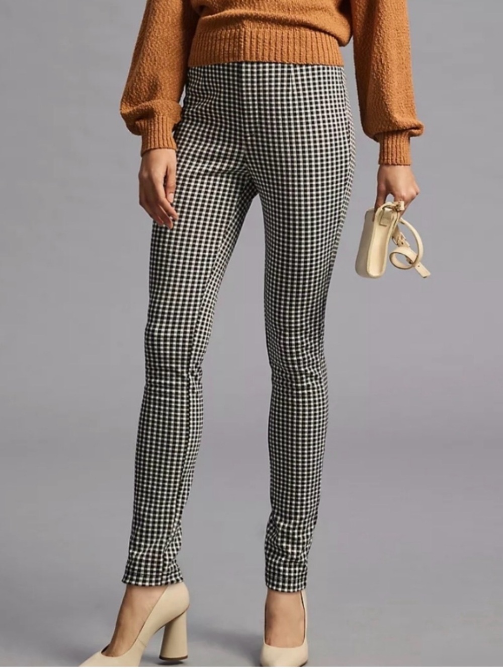 Maeve Black & White Gingham Skinny Pants